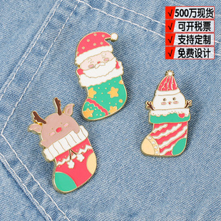 European and American Cross-Border Brooch Export Santa Claus Elk Cartoon Dripping Oil Alloy Accessories Badge Christmas Stocking Badge Buckle