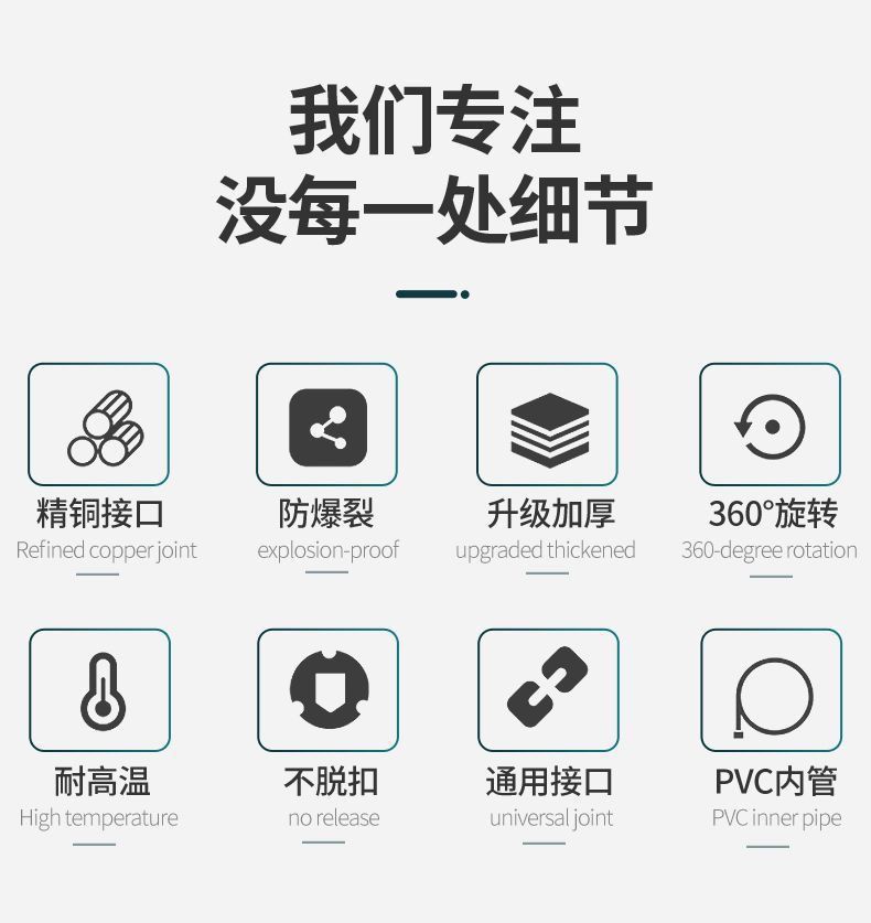 Shower head set, pressurized showerhead hose, bathroom explosion-proof stainless steel water inlet pipe, water heater, bath pipe Item Picture