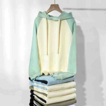 380g大毛圈插肩拼接连帽卫衣女春秋宽松套头情侣装潮牌文化衫定制