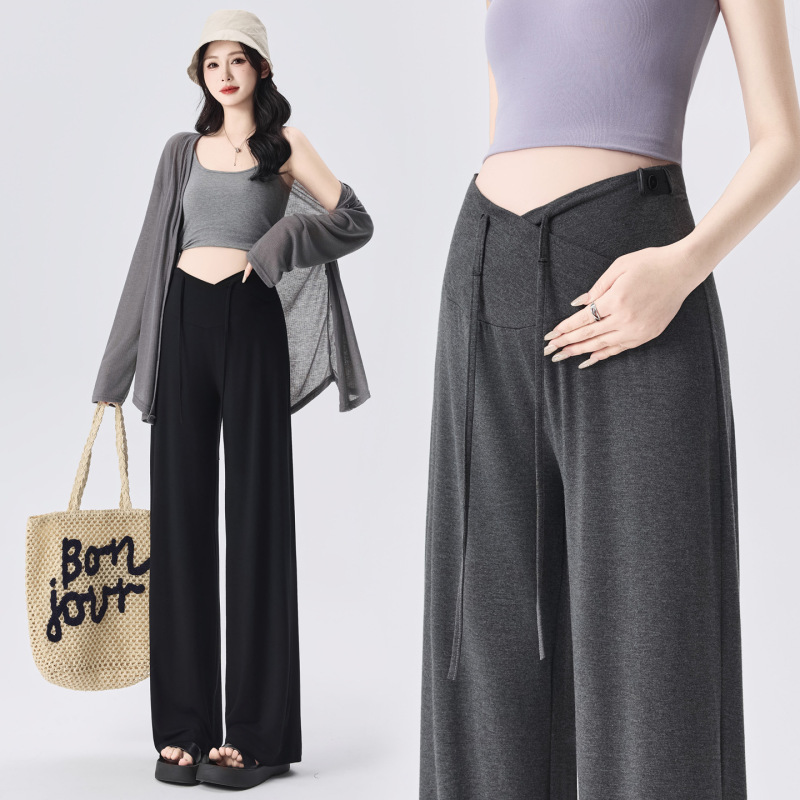 Maternity Pants for Spring and Summer, Low-Waisted, Thin, Non-Tightening on the Belly, Wide-Leg Casual Straight Pants for Summer Wear