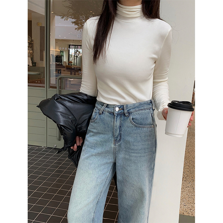 Tg Basic Warm Pile Collar Bottoming Shirt for Women 2025 Winter New Style Thin Velvet Versatile Top 21806