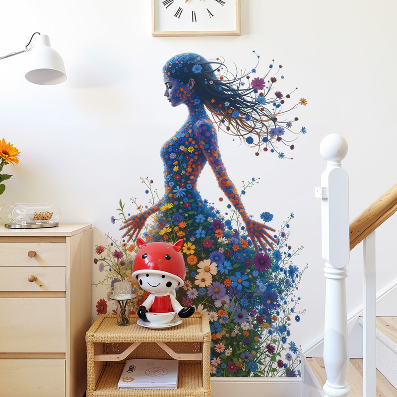 花朵精灵背景墙装饰贴画美女剪影卧室沙发墙可移除装饰贴画 69173|undefined