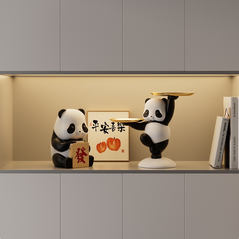 Sala de estar atmosférica de alta gama, decoración de gabinete de vino panda, decoración de gabinete de TV para el hogar de lujo ligero, instalación artesanal de escritorio de oficina de entrada