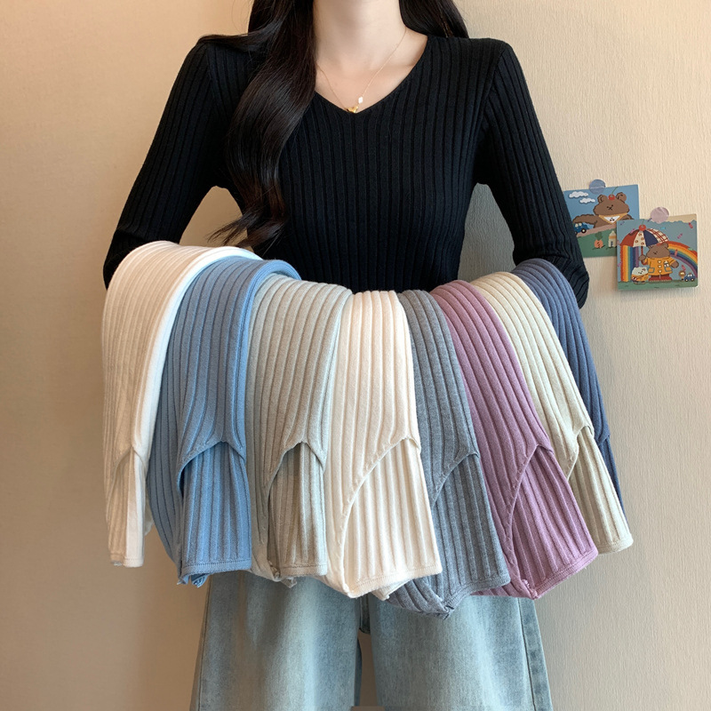 Petite Short Inner Sweater for Women, Spring and Autumn 2025 New Slim Stylish V-Neck Base Knit Top