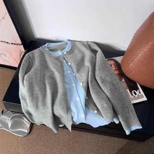 Autumn and Winter Fake Two-piece Loose Long-sleeved Knitted Cardigan Coat Women's New Style Lazy Style Elegant Stitching Sweater Trendy