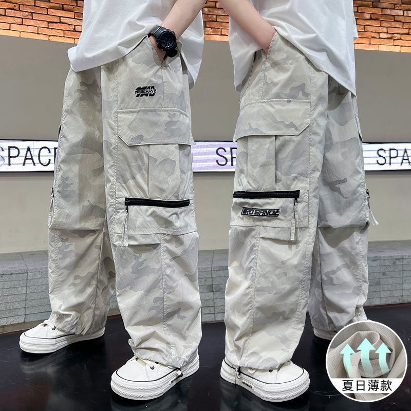 Boys' Summer Thin Long Pants Street Style Cool Summer Outfit Boys' Summer Cargo Pants Children's Summer Mosquito-Proof Pants