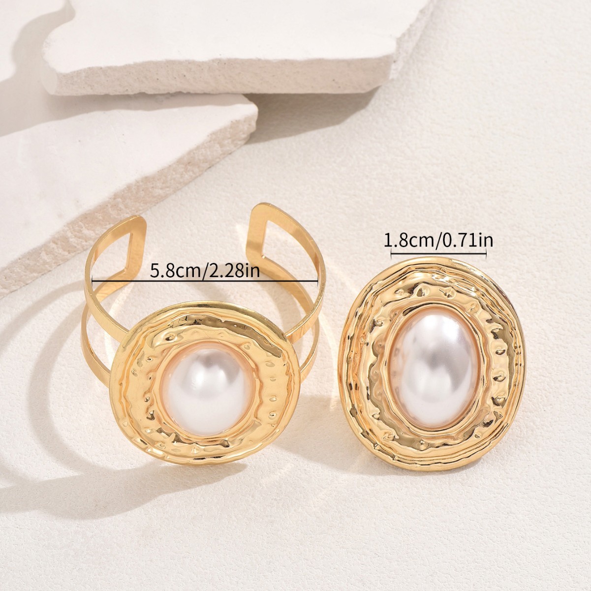 Personalised Pearl Open Ring And Bracelet Set For Girlfriend_voghion.com