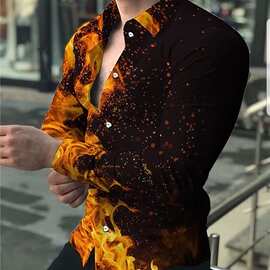 2023速卖通跨境欧美男装长袖衬衫印花大码男装上衣拼色休闲开衫男