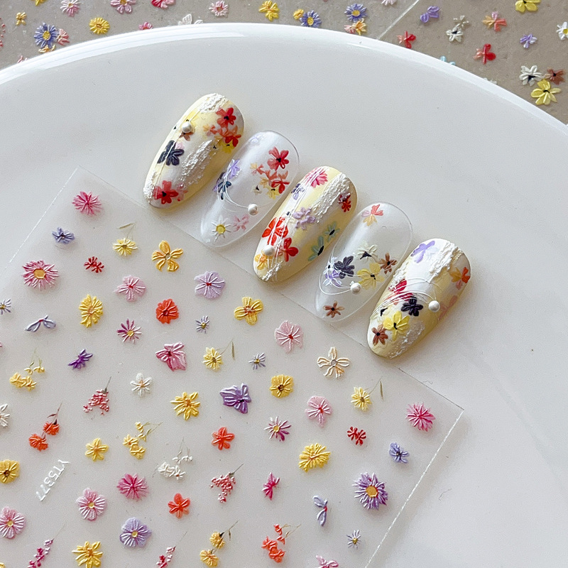 YITU Ant Figure Relief Spring Flower Oil Painting Nail Art Sticker Colorful Cute Sweet Decorative Sticker YT5375