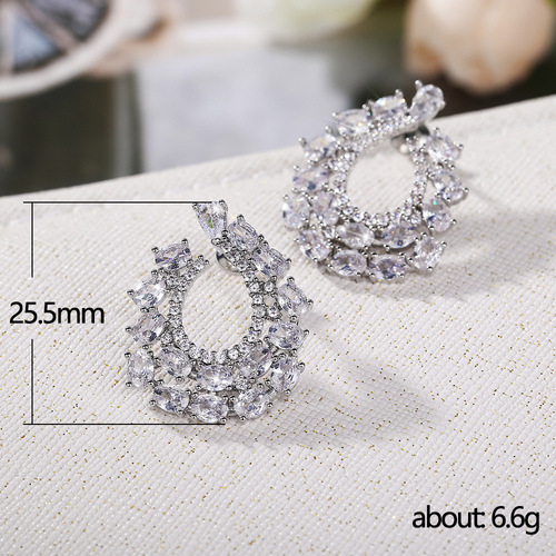 Cao Shi Amazon New Hot Sale European and American Exaggerated Floral Zircon Earrings Retro Fashion Women's Party Accessories