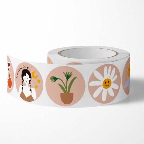 500 pieces/roll round cartoon retro stickers for sealed packaging decoration DIY handbag cute girl stickers