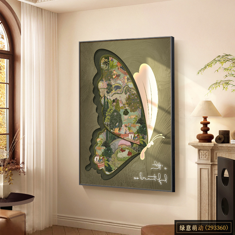 中古风蝴蝶客厅沙发背景墙装饰画复古艺术落地画高档玄关走廊挂画|undefined