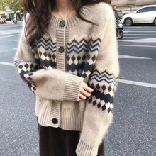 毛衣女秋冬季2022年新款針織開衫顯瘦外套韓版洋氣寬松條紋女上衣