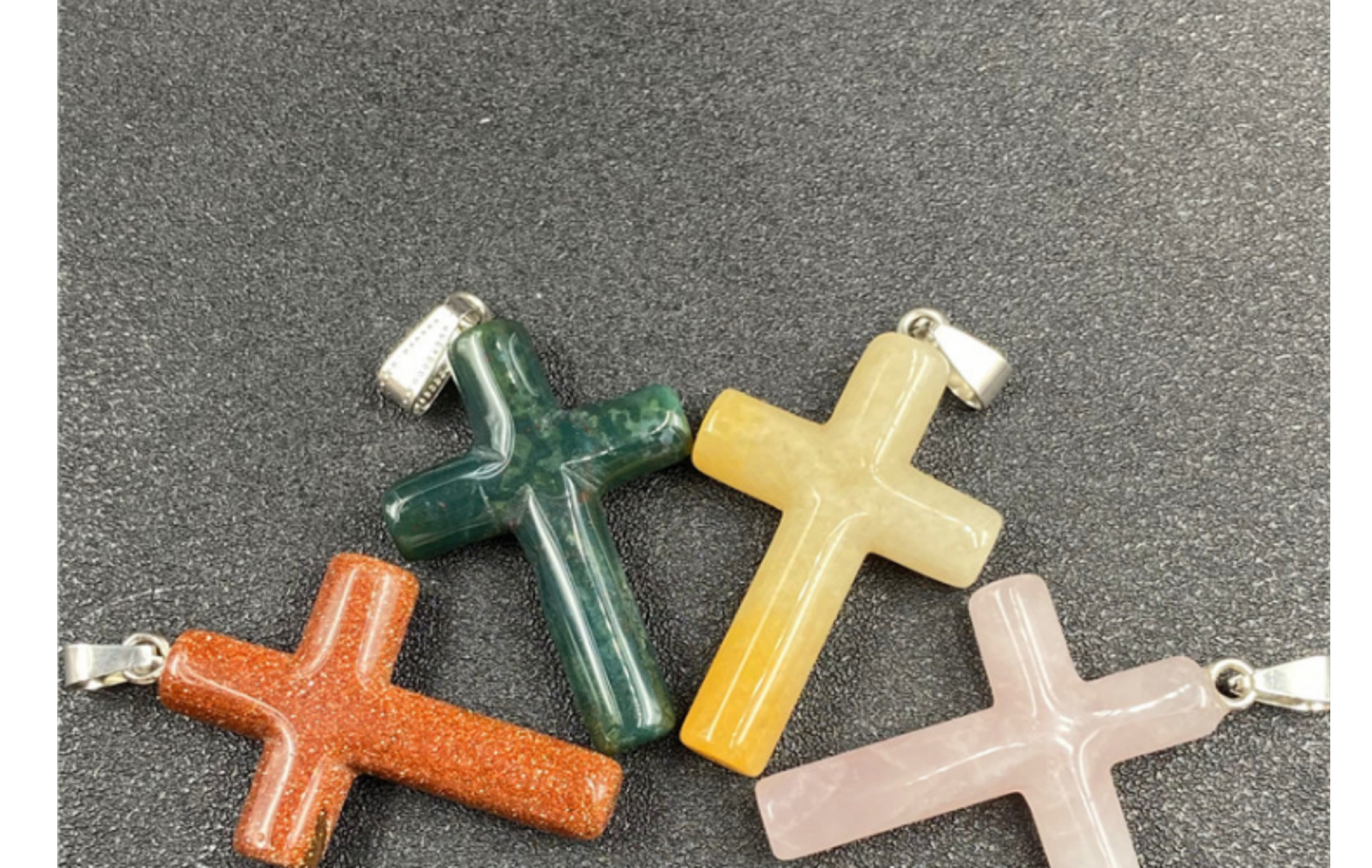 Retro Cross Natural Stone Pink Crystal Handmade Pendant Necklace 1 Piece