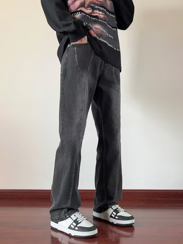 Stitching and aging men's American streetwear cool punk style pants summer loose trendy casual wide-leg trousers