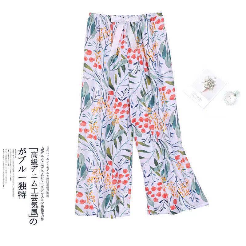 棉绸睡裤女夏季薄款网红高腰阔腿裤可外穿春秋大码家居空调裤长裤|undefined