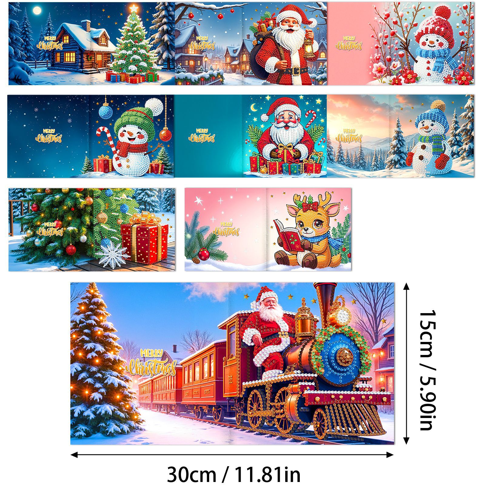 Explosiones transfronterizas de Navidad multiserie de tarjetas de felicitación puntuales hechas a mano 9 conjuntos de sobre de diamante 6 conjuntos de dibujos animados