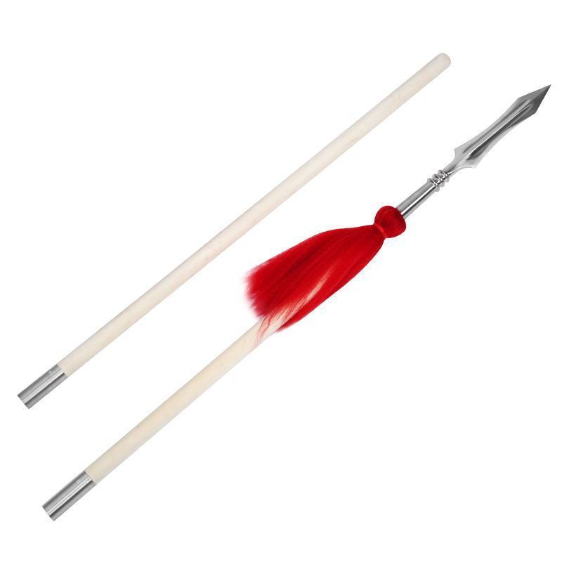 Red-tasseled spear, Overlord spear, folding white waxwood shaft, two-section combination, unsharpened stainless steel spearhead, long spear, red-tasseled spear.