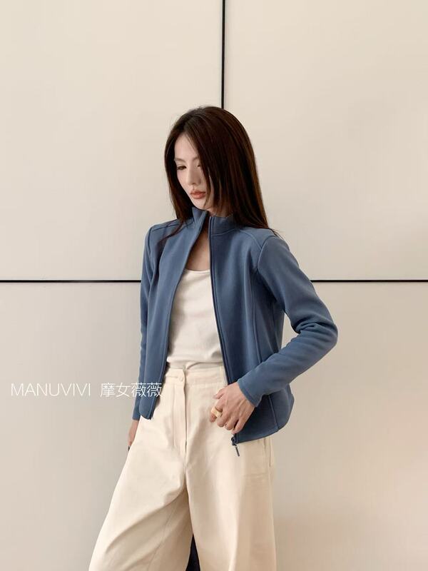 MANUVIVI摩女薇薇小蛮腰羊毛蚕丝聚温外套全拉链立领秋冬休闲外套|undefined