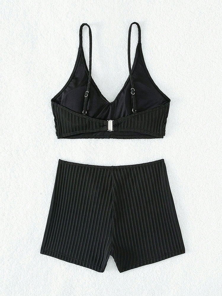 2024 Sommer Neue Hot Spring Bikini Split Badeanzug Solide V-Ausschnitt Sport Style Tankini Damen Edition_voghion.com