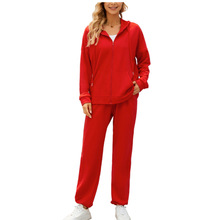 跨境亚马逊wish欧美连帽拉链卫衣卫裤套装女士3d长袖长裤两件套