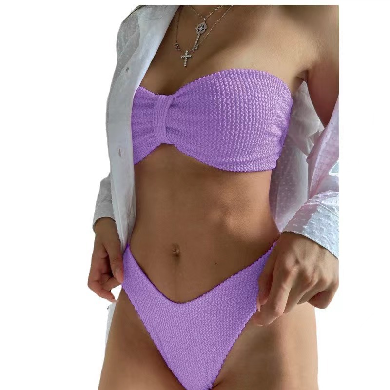 Women's Clothing Swimsuit Bikini Solid Color Split Tube Top Sexy Bikini Hot Selling Swimsuit_voghion.com