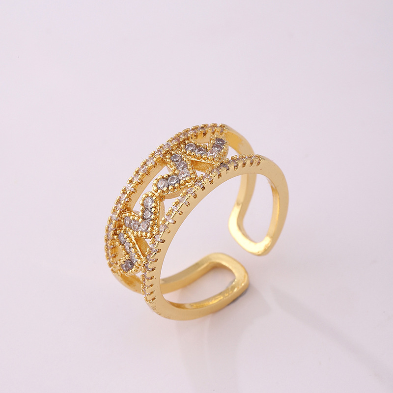 20g Weight Zircon Inlay Material Open Rings Classification 1 Piece Quantity Holiday, Banquet Occasion Copper Material Heart Shape, Crown, Flower Pattern Unisex Gender Inlay Design Lady Style Wholesale Jewelry Lady Heart Shape Crown Flower Copper Zircon Inlay Open Rings 36