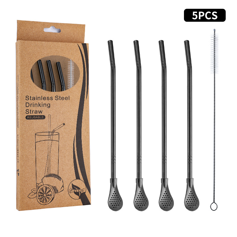 Juego de cuchara de pajita de acero inoxidable 304 transfronterizo creativo de té de yerba, filtro de jugo de yerba, té con leche, cuchara para mezclar café