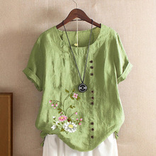 实拍2025春夏热卖新款印花套头短袖宽松大码衬衫女