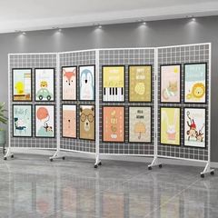 折りたたみグリッドディスプレイスタンド幼稚園作品ディスプレイスタンド絵画展示スタジオ屋外モバイルアイアンアート展示スタンド
