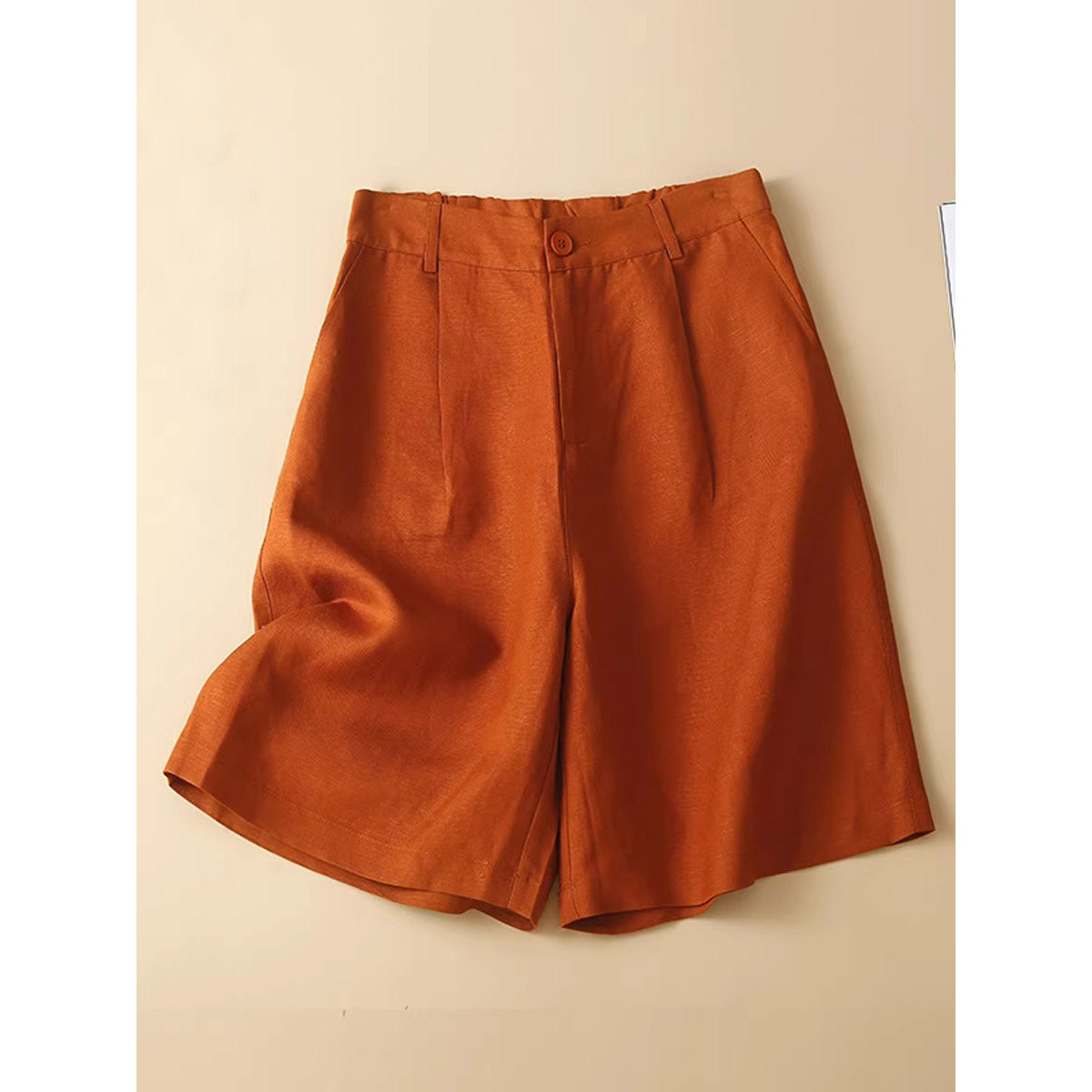 Quần short nữ ống rộng vải lanh cotton phong cách mới — Màu cam