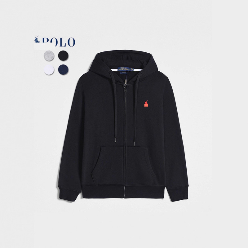 Cross-Border Men's Sweatshirt, Spring and Autumn Style, Rl Jacket, Men's Long-Sleeve Embroidered Pony Logo Zip-Up Cardigan, Polo Loose Fit
