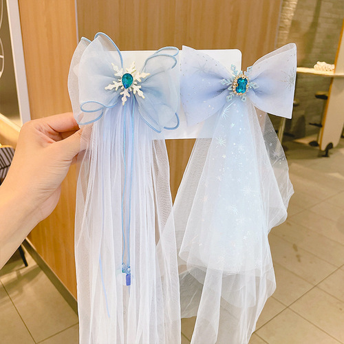 White gauze bowknot ribbon pin aisha princess pressure sand tassel alloy crown hair clip snow country