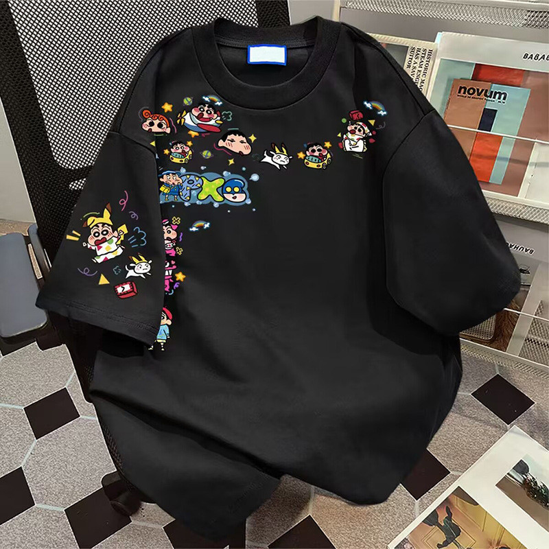 ヘビーウェイトピュアコットン半袖Tシャツカップルスタイルインサマーカジュアルトレンディブランド漫画アニメーションプリントルーズトップ男性と女性用|undefined