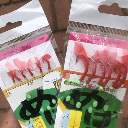 Bionic string hook red skin string hook fish skin string hook luminescent shrimp string hook fishing lure bait hook rubber skin string hook 