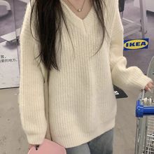 秋春夏新款慵懒风宽松百搭套头v领毛衣女学生休闲外穿针织衫上衣