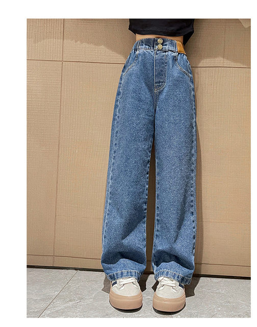 Teenage Girls Jeans 2024 Spring Autumn Casual Fashion Loose Blue Kids Leg  Wide Pants School Children Trousers 6 8 10 12 Year