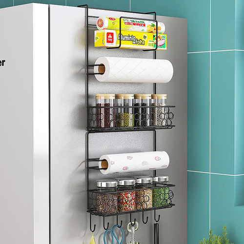 Multifunctional refrigerator rack side-mounted refrigerator rack kitchen supplies storage rack paper towel fresh-keeping bag seasoning storage rack