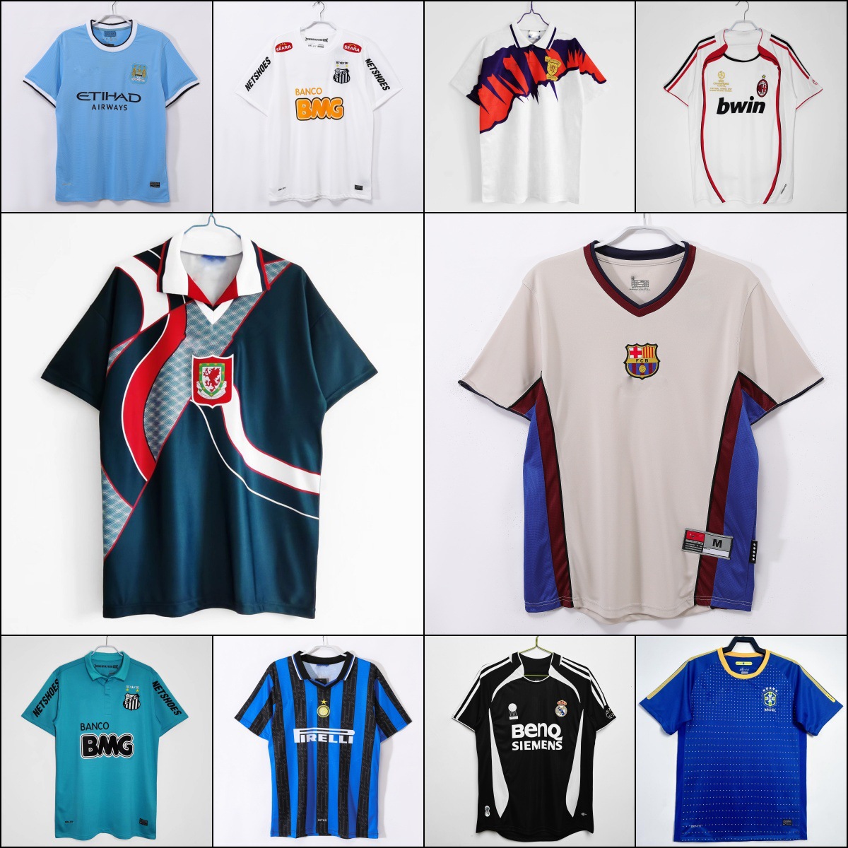 Club Classic Retro Football Jerseys: Inter Milan, Wales, Barcelona, Ac Milan, Arsenal, Real Madrid, Santos Thai Edition Jerseys