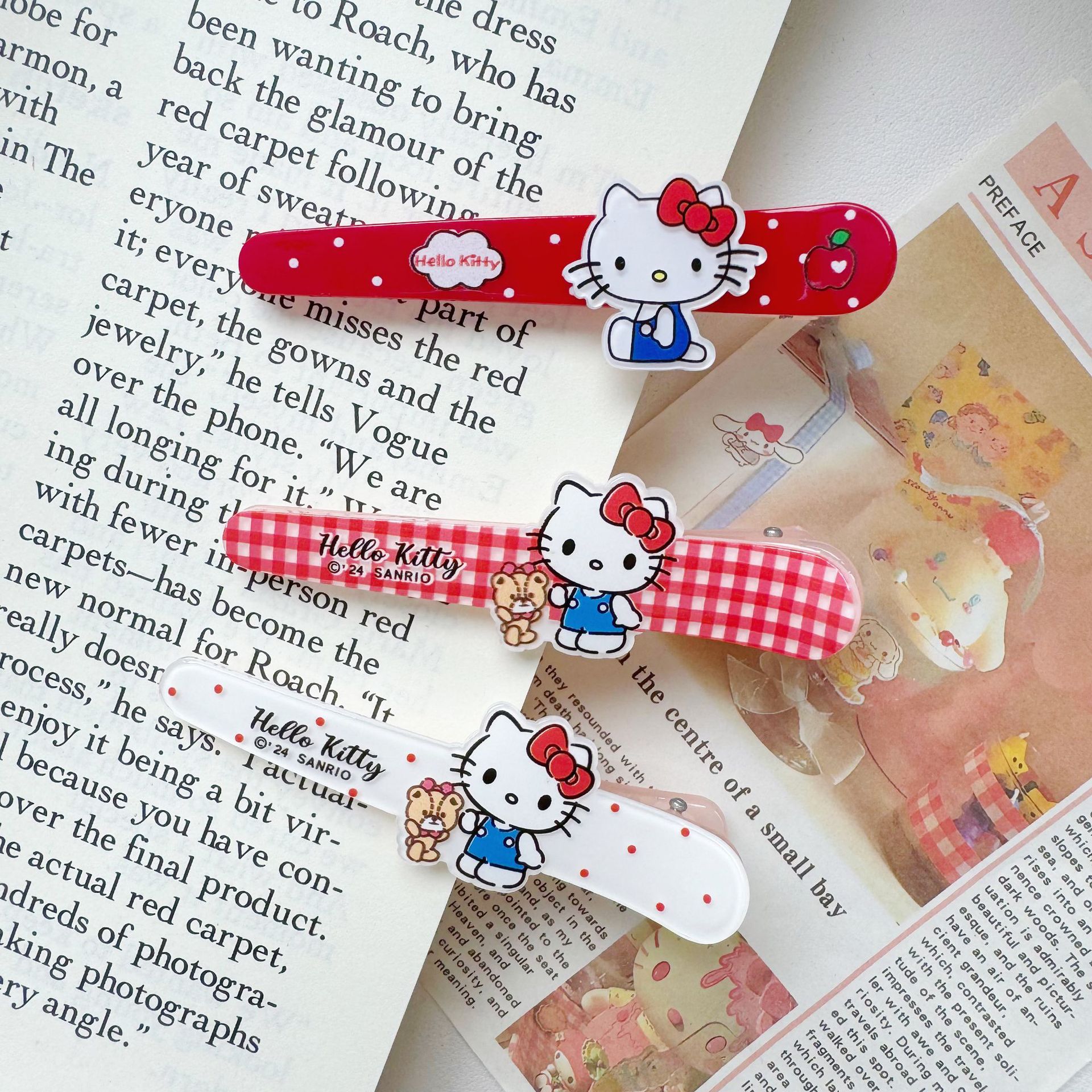 cartoon cute polka dot plaid kitty duckbill clip sweet girl bang clip tweezers japanese style all-matching hair accessories
