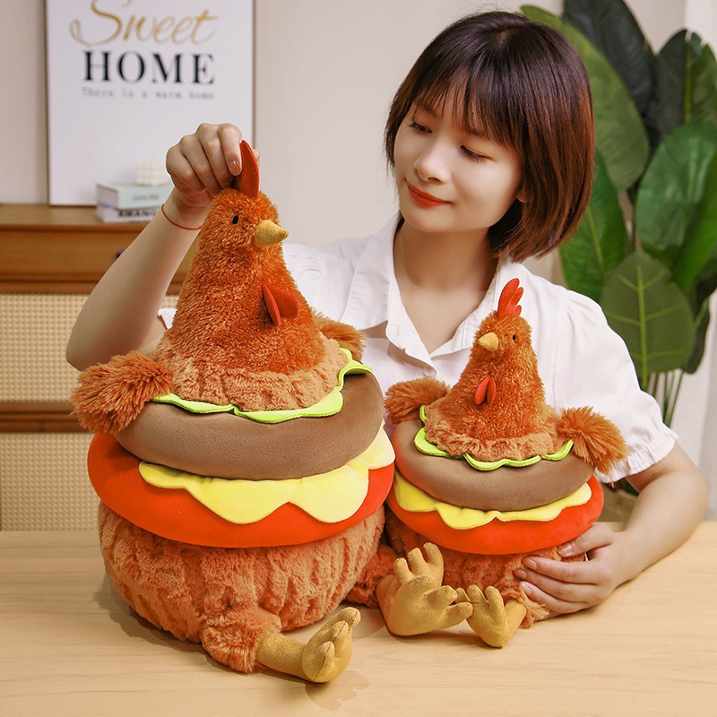 Pollo hamburguesas juguetes de peluche muñecas lindas muñecas de pollo simulación muñecas de cama muñecas de tela regalo de cumpleaños