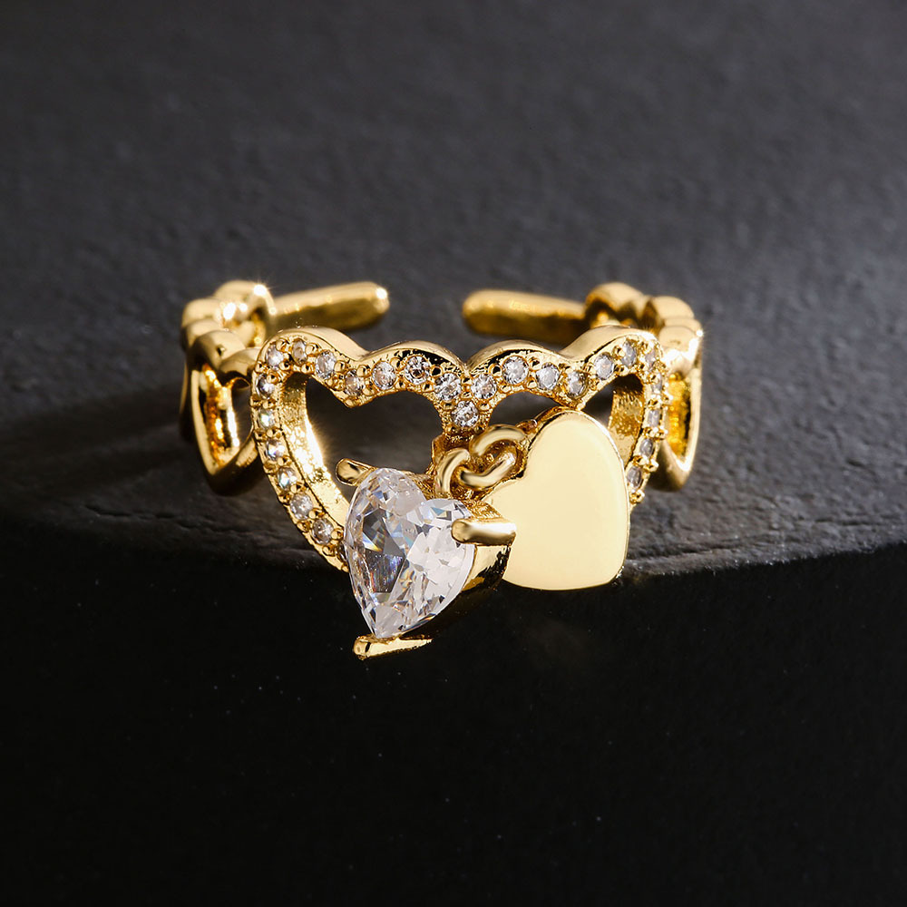 fashion copper 18K gold zircon pearl irregular hollow open ring female