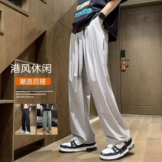 2025新款宽松休闲裤男韩版潮流百搭裤子夏季薄款坠感阔腿拖地长裤
