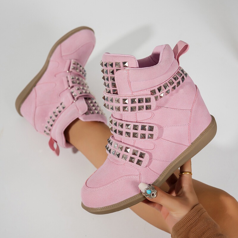 Foreign trade cross-border retro-style rivet high-top boots for women, thick-soled, height-increasing, short boots, wedge-heeled sneakers, and platform boots Foreign trade cross-border retro-style rivet high-top boots for women, thick-soled, height-increasing, short boots, wedge-heeled sneakers, and platform boots