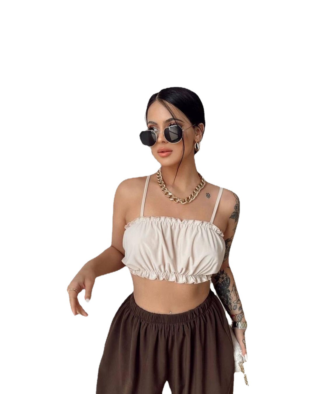 Sexy, gerüschte, vielseitige, trägerlose Pendlerweste für Damen_voghion.com