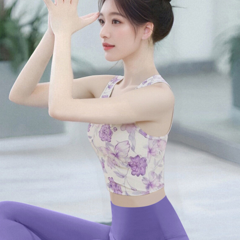 2025超火瑜伽服女新款国风印花显瘦修身普拉提运动套装健身上衣|undefined