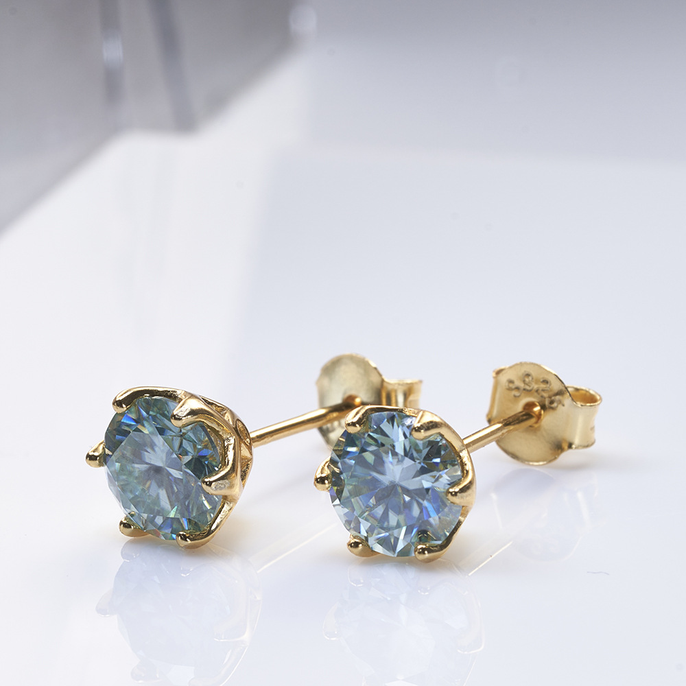 1CT * 2 azul rosa color plata esterlina pendientes de piedra de moissanita de prueba de penetración transfronteriza TK en stock