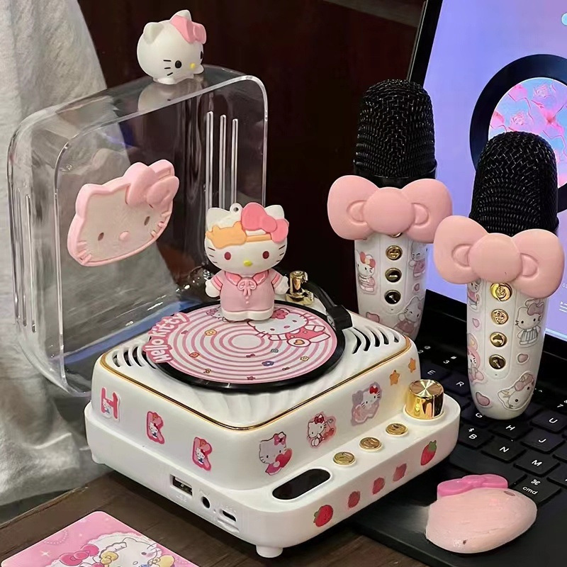 New Hellokitty Microphone Audio Microphone Home Ktv Bluetooth Speaker Singing K Gift for Girls Best Friend Mini
