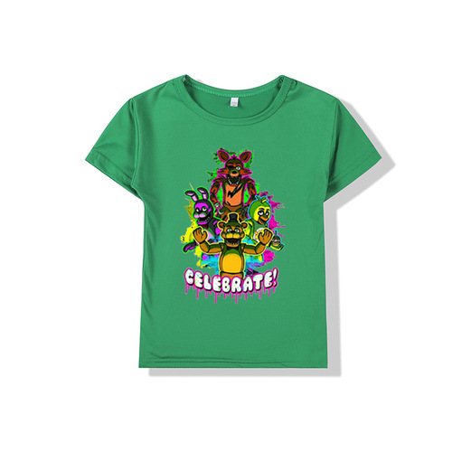 跨境亚马逊独立站 Freddy's 玩具熊 儿童卡通图案男童女童短袖T恤