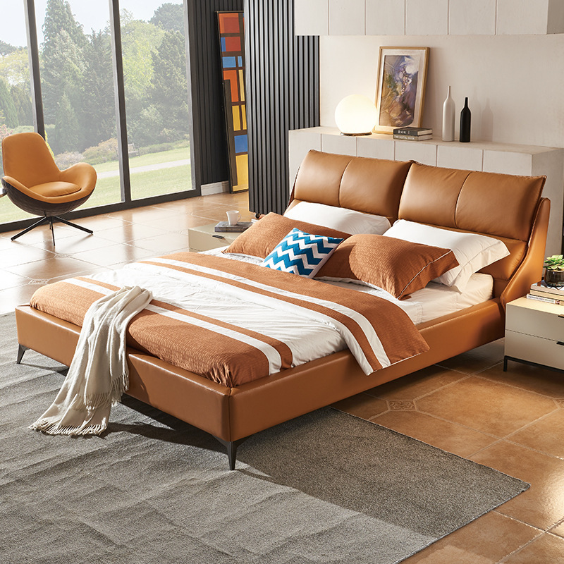 Exclusive store imported first-layer cowhide bed genuine leather soft bed modern simple soft bed storage bar-type master bedroom bed Exclusive store imported first-layer cowhide bed genuine leather soft bed modern simple soft bed storage bar-type master bedroom bed